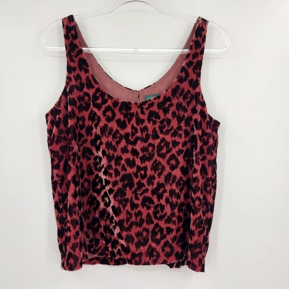 J Crew Always Leopard Velvet Tank Top Womens Size 6 Mauve Cropped Scoop Neck